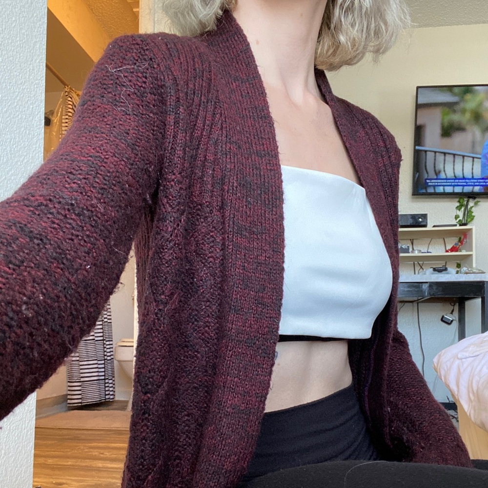 Oversized Long Knitted Cardigan - Burgundy